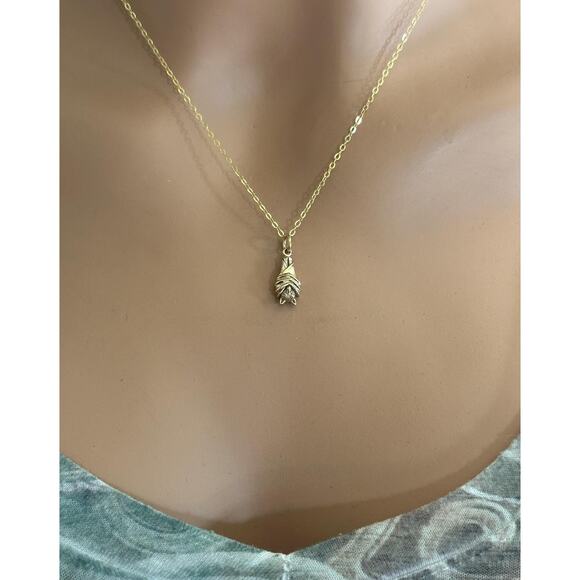 14K Gold Plated Necklace with Bronze Hanging Bat Charm - Picture 2 of 4